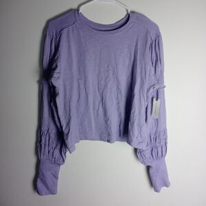 Anthropologie Pilcro Crewneck-Ruched Sleeve Top Size M